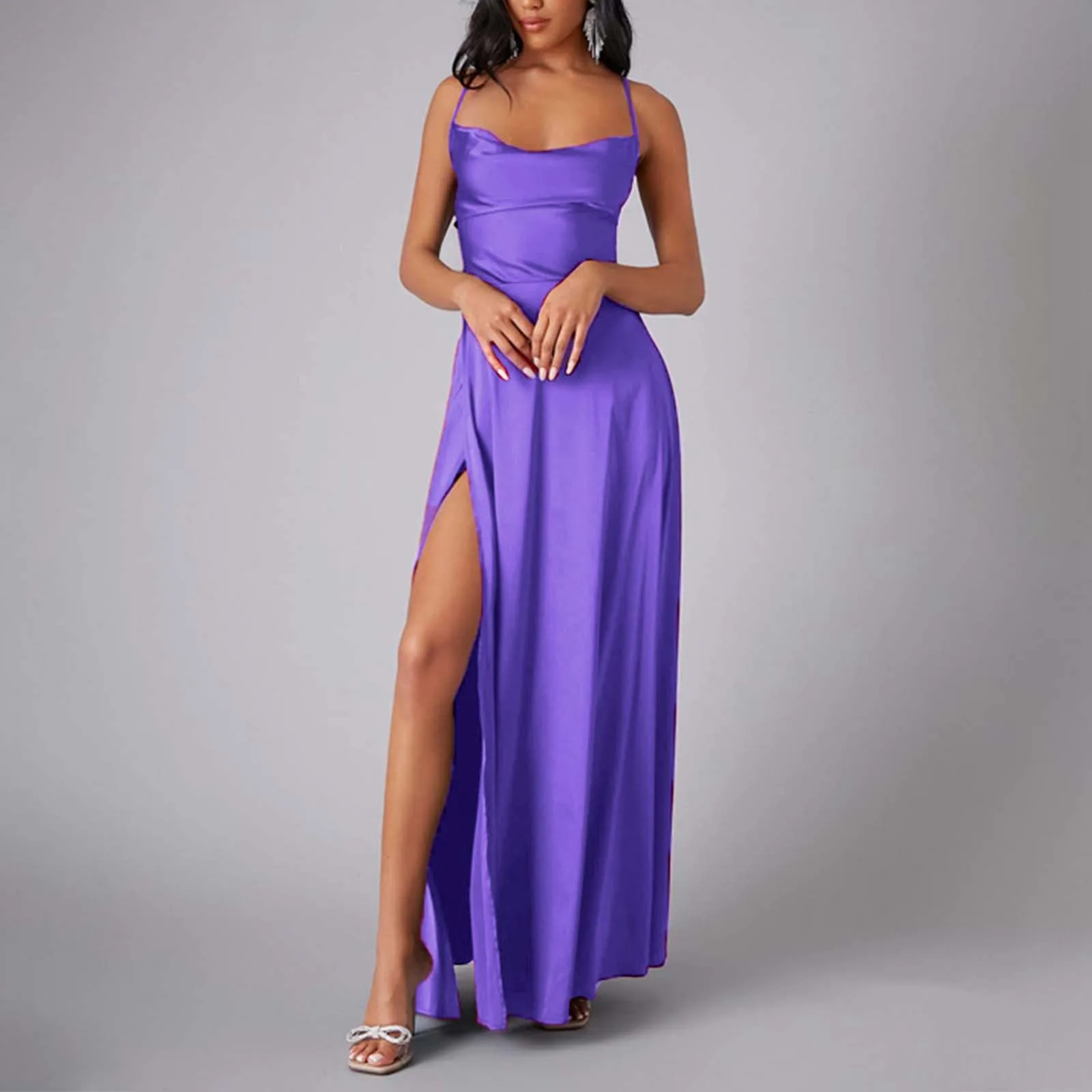 

Elegant High Slits Swing Neck Evening Prom Dress Ladies Backless Party Robe Sexy Stain Wedding Bridesmaid Dress for Women