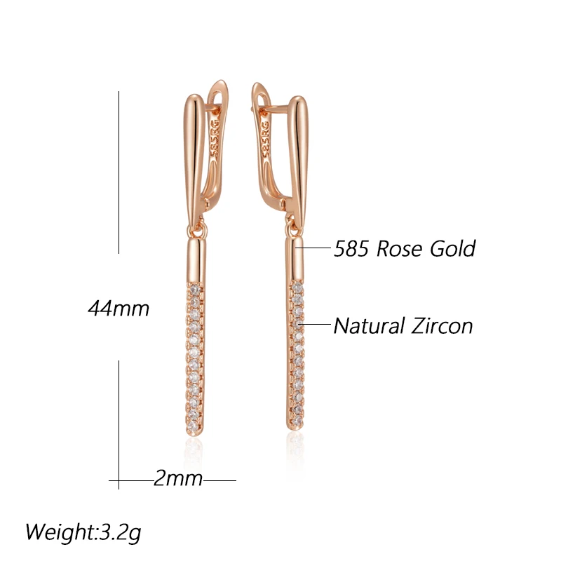 Kinel Fashion Glossy Long Dangle Earrings For Women 585 Rose Gold Color Simple Natural Zircon High Quality Daily Fine Jewelry