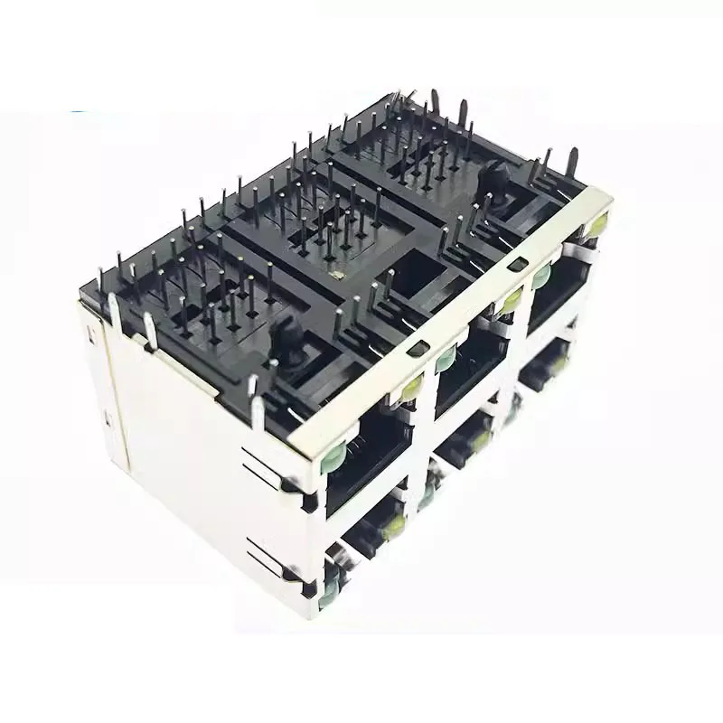 RJ45 socket 2*3 Double-layer 6-port with light tape cartridge 56-8P8C Network interface Connector Network port RJ45