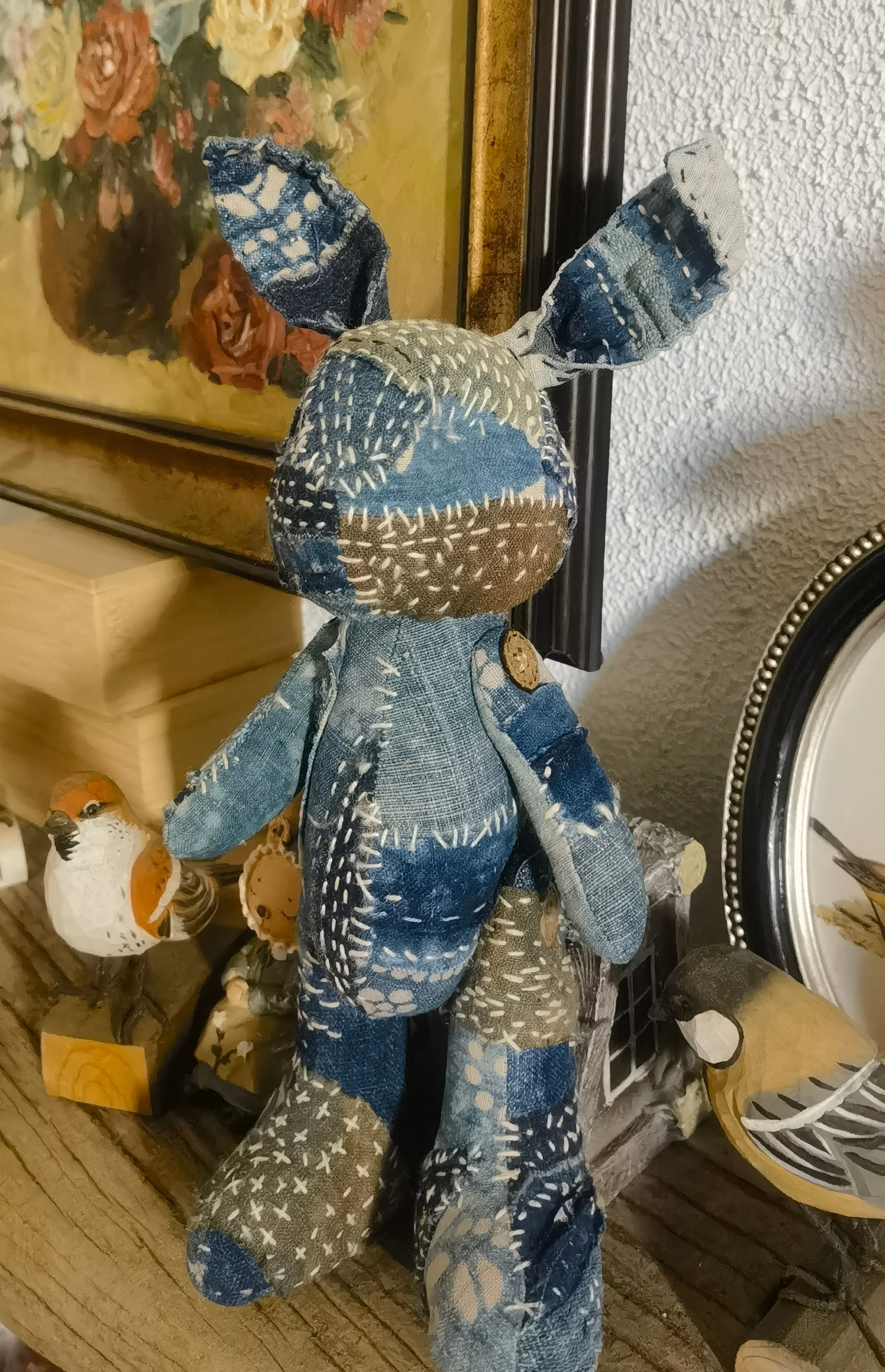 Cowboy Cloth Antique Cloth Coarse Cloth Blue Dyed Patchwork Shabby Style Gift Shabby Rabbit Doll Plush Toy Surprise Gift