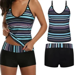 Stylish Two-Piece Swimwear For Women Striped Swimsuit Tankini Top With Flat Shorts Summer Swimsuit