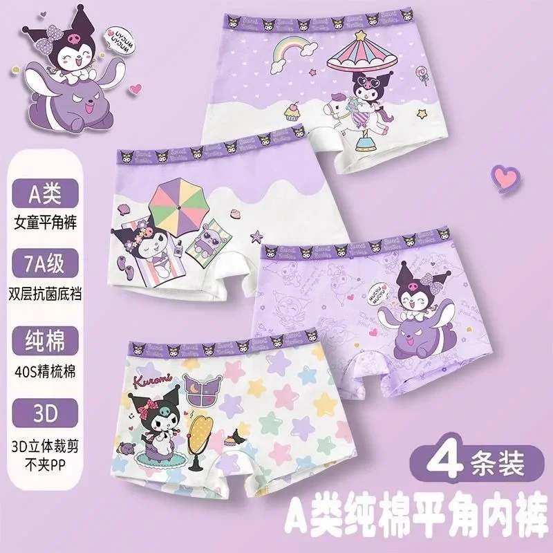 4pcs Kuromi  Anime Kawaii Sanrio Children Cotton Boxers Cute  My Melody Pochacco Baby Shorts Underwear Pants Gifts for Kids