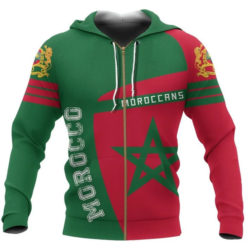 3D Morocco Emblem Printing Zip Up Hoodies For Men Soiritual Totem The Flag Of Morocco Graphic Zip Up Hoodie Harajuku Y2k Clothes