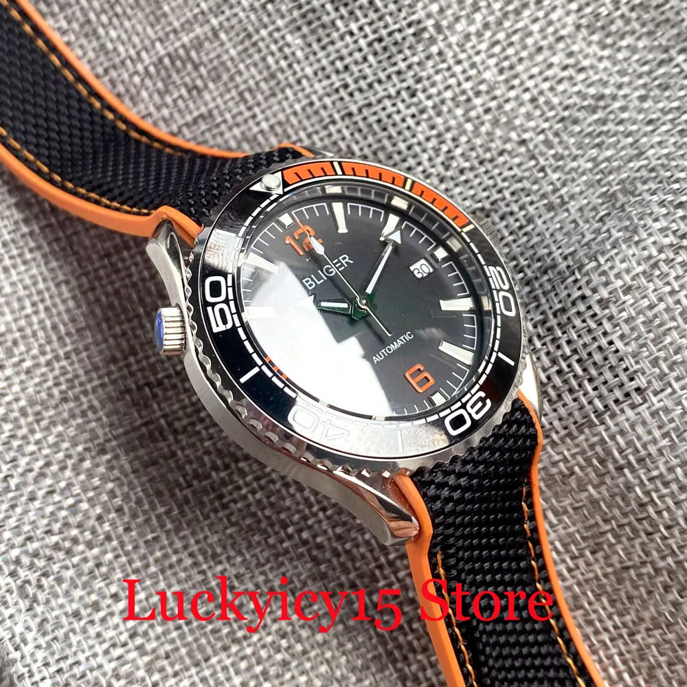 Bliger Mechanische Voor Mannen Horloge 41Mm NH35 Miyota 8215 Mingzhu Automatische Beweging Zilver Kleur Case Saffierglas Keramische Bezel