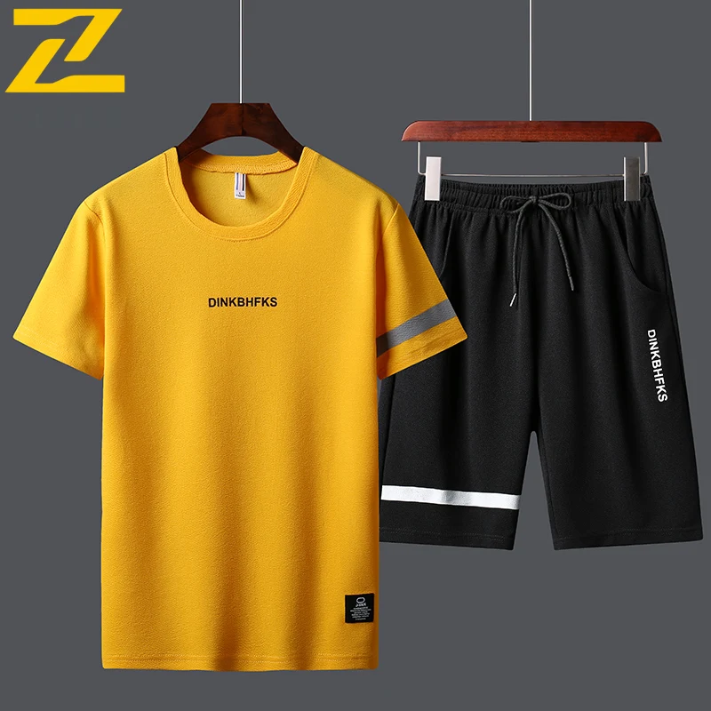 2026 New Summer Mens Casual Sports Set Short Sleeve T Shirt Mesh Ice Silk Breathable Trendy Activewear for Daily Wear