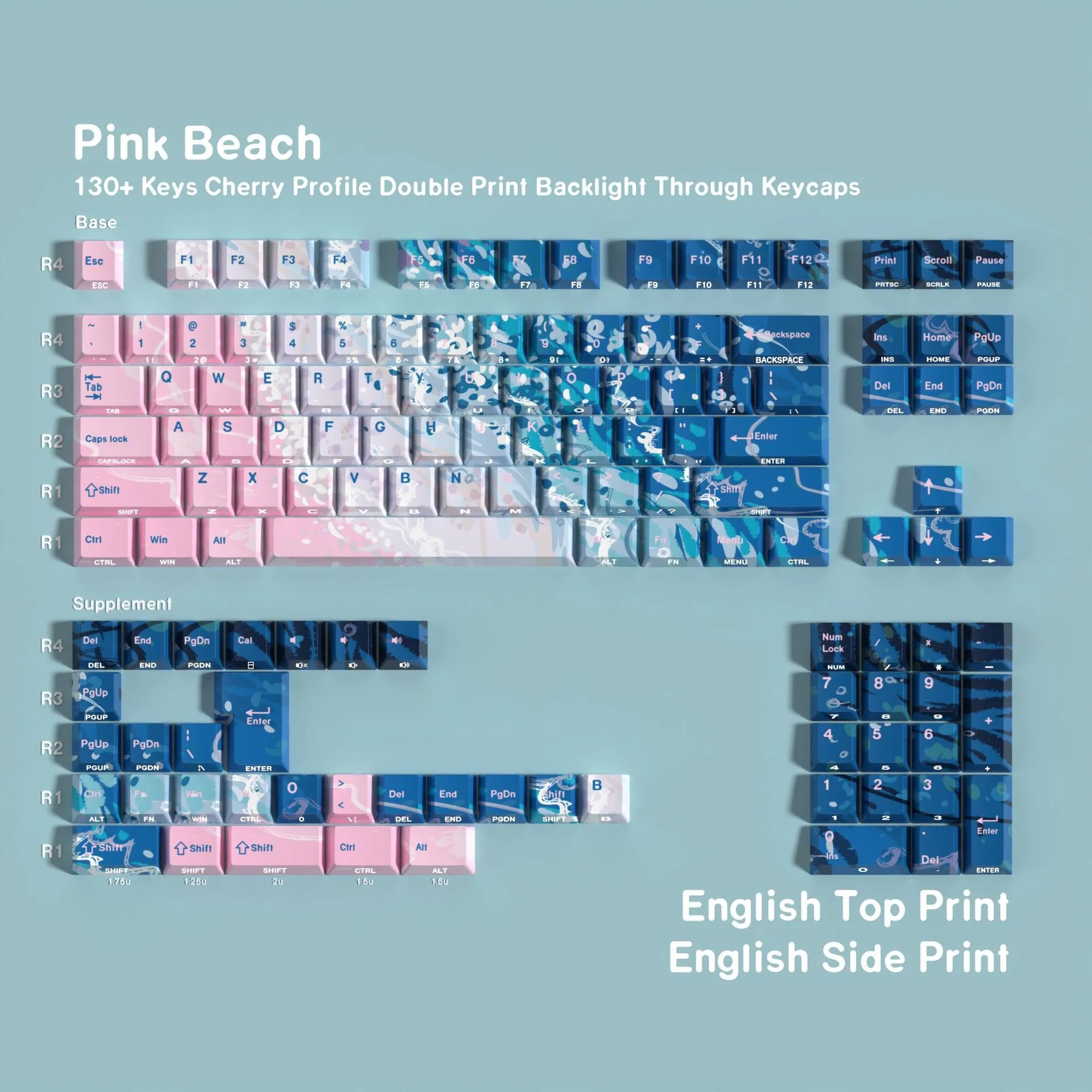 Mechanical Keyboard Beach Keycaps Spanish French German Korean Russian Arabic Japanese Cherry Profile PBT Side Printed Keycap