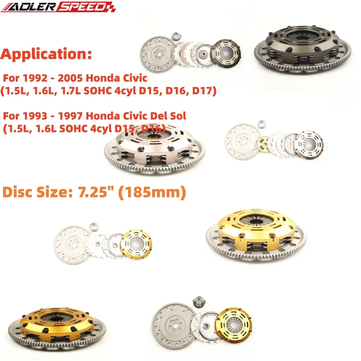 

ADLERSPEED Racin/Sprung Clutch Single /Twin /Triple Disc CLUTCH KIT+FLYWHEEL For 1992-2005 Honda Civic D15 D16 D17