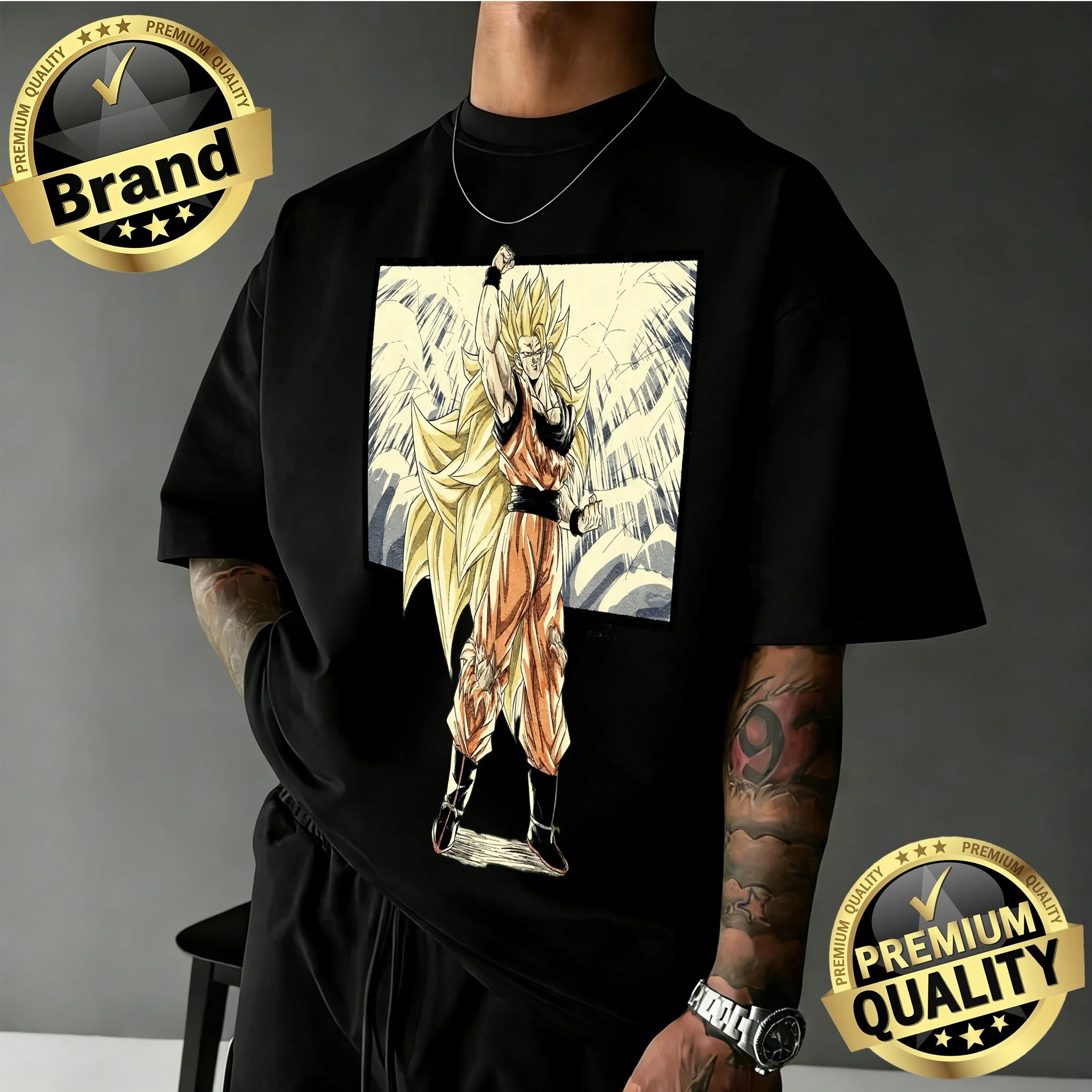 2026 Sommer Klassisches Dragon Ball T-Shirt 100% Baumwolle Oversized Goku SSJ3 Power Up Print Retro Lässiger Loose Fit Unisex T-Shirt Y2k