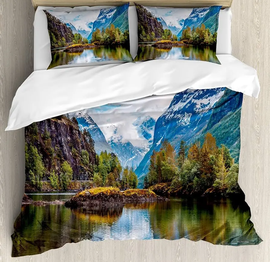 Botanical Tree Duvet Cover Set Full Queen Smoky Mountain Bedding Set Natural Scenery Comforter Cover Rustic Country Quilt Cover