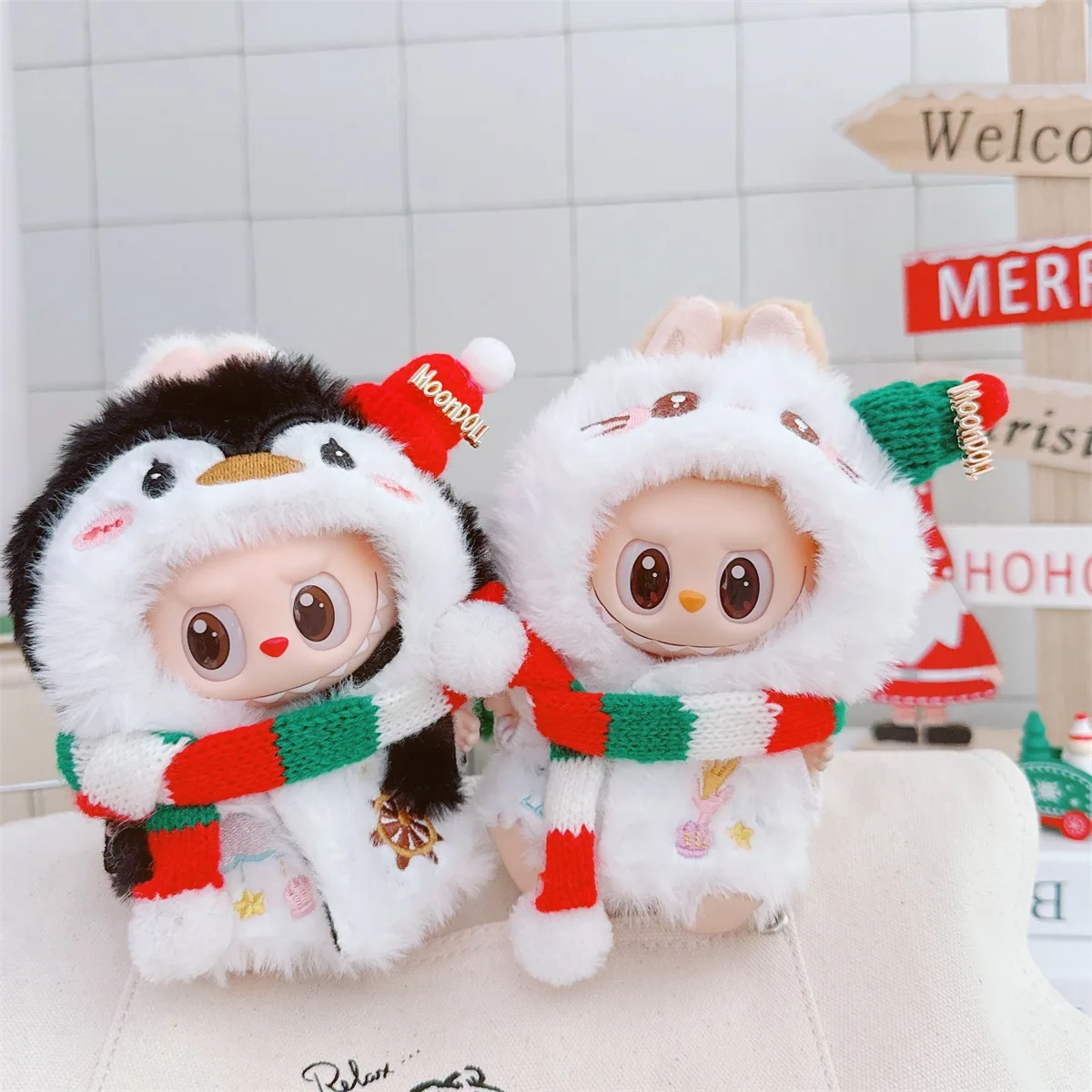 

Милая одежда Labubu V1 V2 10-17 см Kawaii Mini Idol, аксессуары для кукольной одежды, зимний комплект со снеговиком и пингвином для девочек, подарки для фанатов
