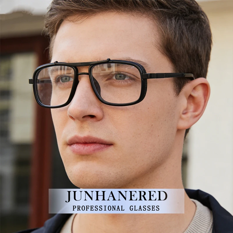 

Brand Design Man Custom Optical Eyeglass Personality Fashion Decorative Double Beam Frame Photochromic Anti Blue Light Glasses