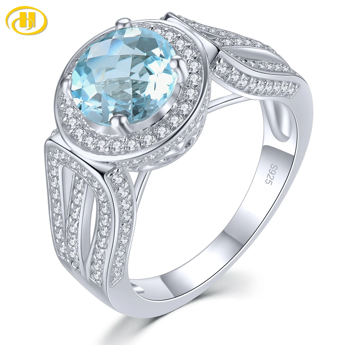 Natural Sky Blue Topaz Solid Sterling Silver Rings 2.3 Carats Clean Quality Gemstone S925 Fine Jewelrys Women's Daily Gifts