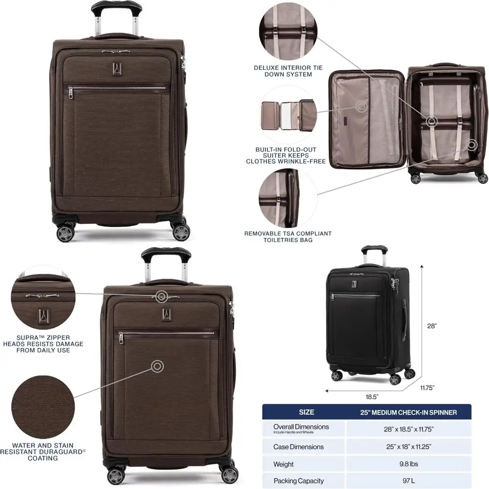 

8-Wheel Spinner Luggage Expandable Suitcase TSA Lock Men Women Rich Espresso Color Travel Bag