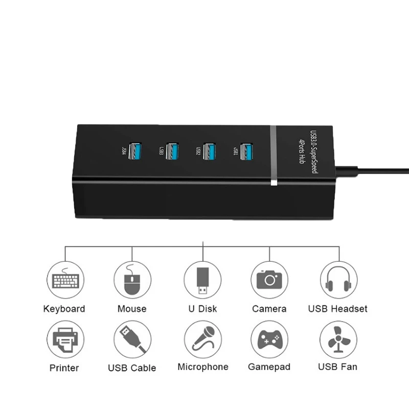 Concentrador USB de alta velocidad para PC, estación de acoplamiento, adaptador divisor para discos duros, ratón y teclado, 5Gbps, 3 0, 4 puertos