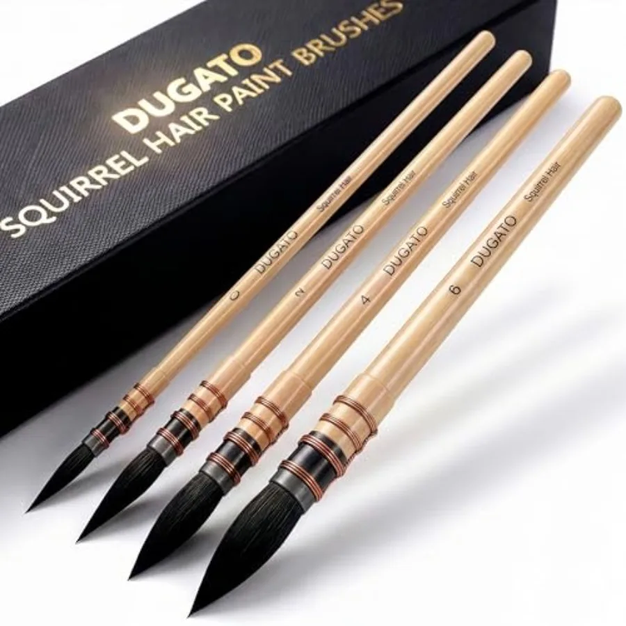 

100% Real Squirrel Hair Watercolor Paint Brushes Set Mop Round Fine Tip Professional Artist Brushes for Gouache, Acrylic, Oil a