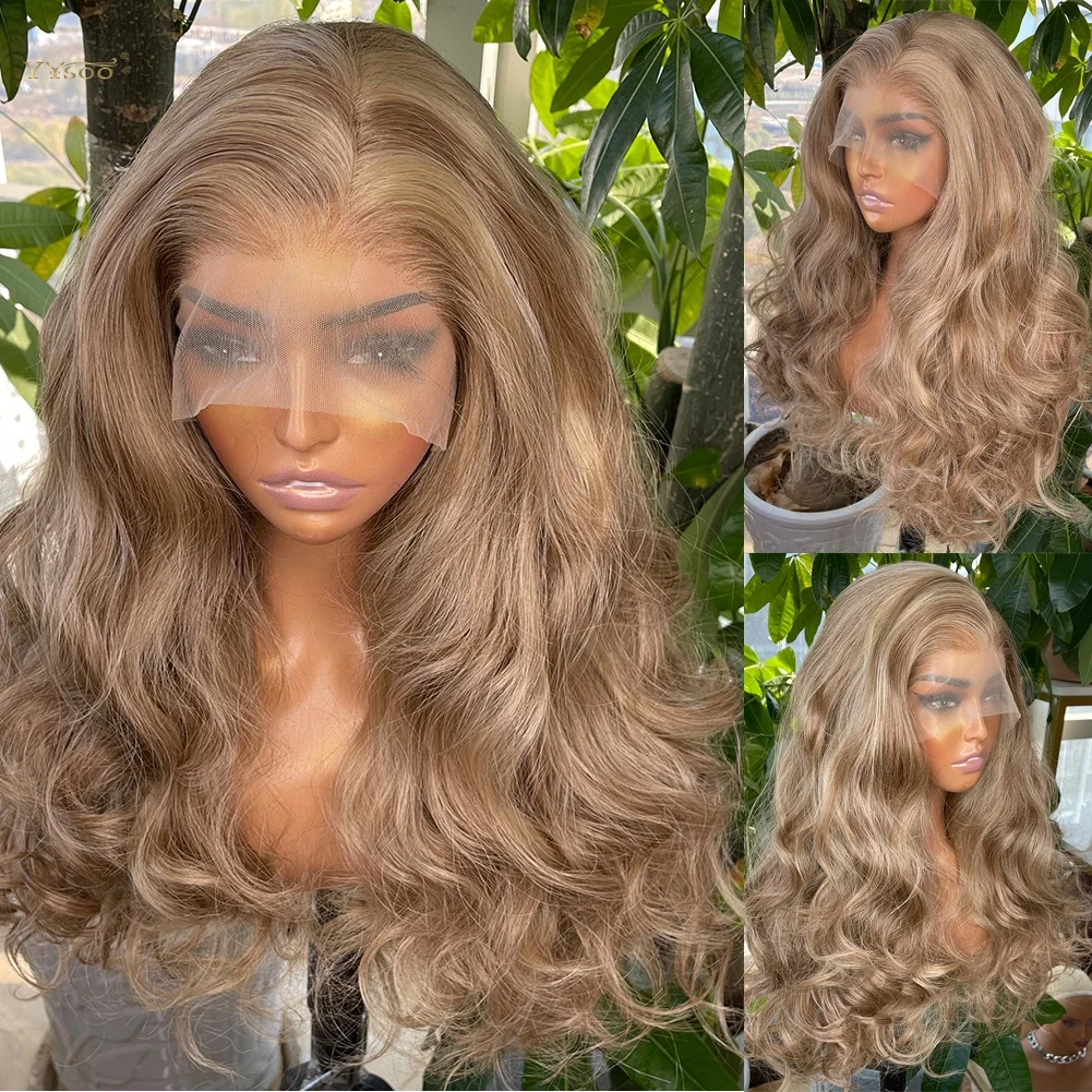 

Hot Selling13x4 Synthetic Lace Front Wigs Highlight Brown Half Hand Tied Heat Resistant Deep Wave Wigs for Black Women Daily Use