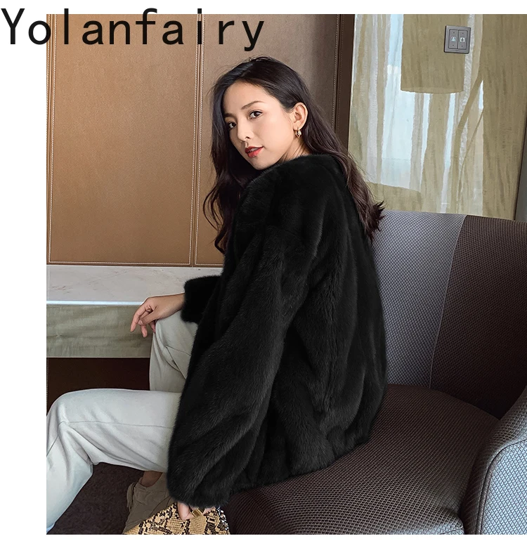 YOLANFAIRY 신상 천연 밍크 퍼 자켓 여성용 리얼 퍼 코트 가을 겨울 고품질 숏 퍼 코트 여성 아우터웨어