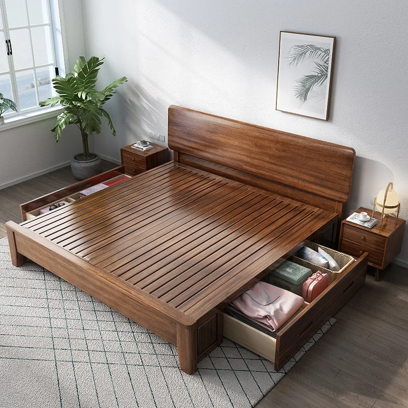 

Solid wood bed, walnut double bed, master bedroom solid wood bed