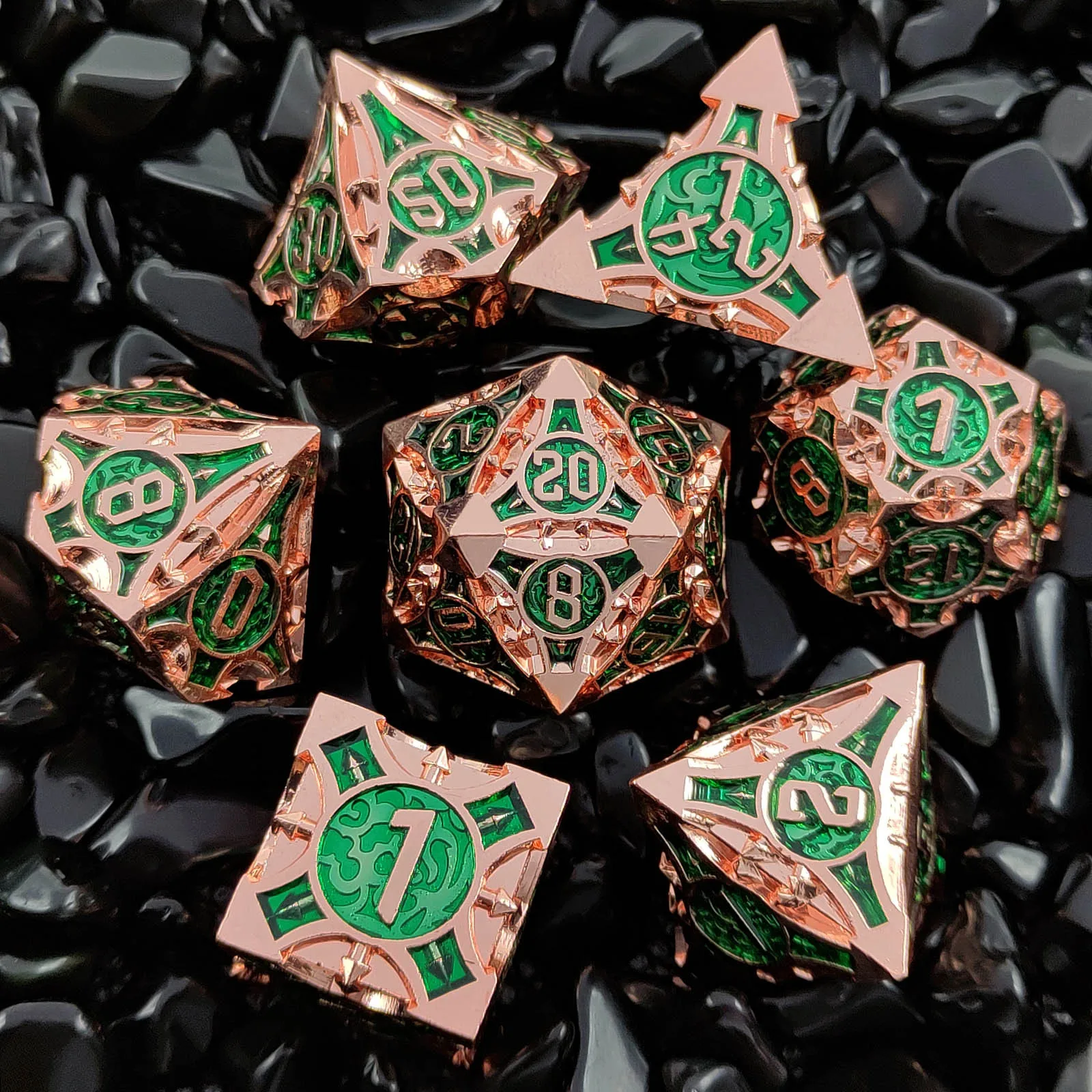 DND Game Copper Color Metal Dices Set For Board Games /Teaching Math Party Accessories Multi Sided Dices Set