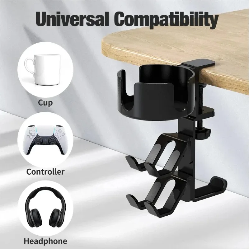 

Three-in-one cup holder, tea cup handle, hole-free table holder, headphone stand, 360-degree rotating stand