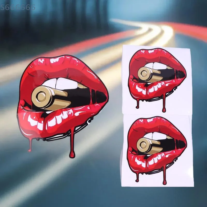 11x13 سنتيمتر/17x20 سنتيمتر لتحويل دراجة نارية والكمبيوتر المحمول 3-قطعة منفعل أحمر الشفاه البلاستيكية مجموعة ملصقات مع رصاصة تصميم ملصقات السيارات