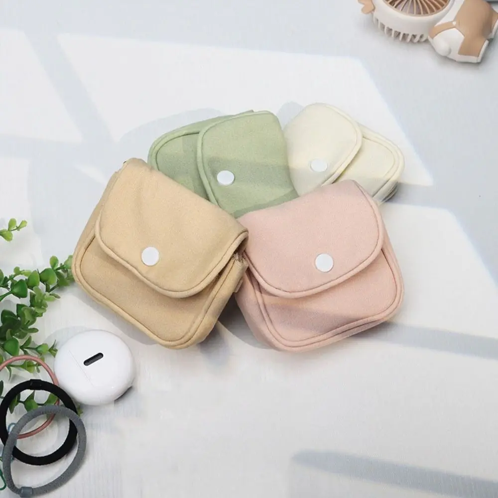 

Canvas Mini Portable Coin Purse Solid Color Card Organizer Student Simplicity Wallet Headphone Bag Key Case Portable Card Holder