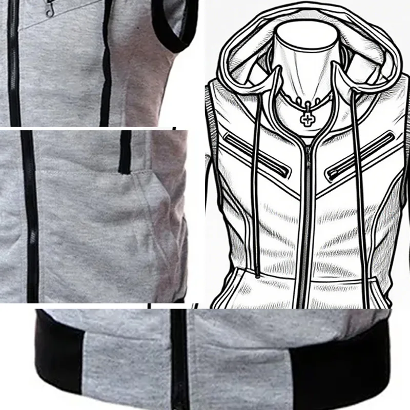 2025 New Fashion Zipper Cardigan Sweater Mens Sleeveless Hooded Vest Jacket Plus Size S-4XL Streetwear Vest Hoodies