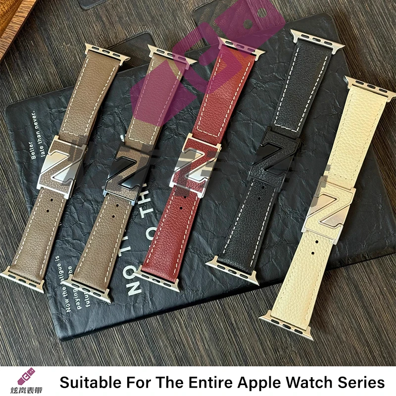 Z-shaped Magnetic Field Buckle Leather Strap for Apple Watch ultra 2 Band 49mm 44mm 38mm 40mm 45mm 41m Bracelet iWatch Series 9