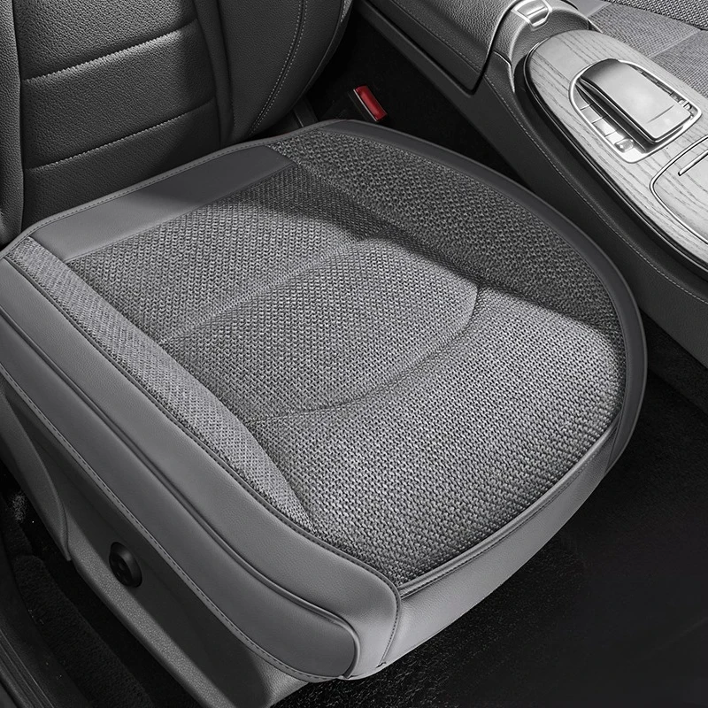 Universal Front Seat Bottom Cushion Cover, Breathable Linen All-Season Easy-Care, Storage Pocket for Phone & Items
