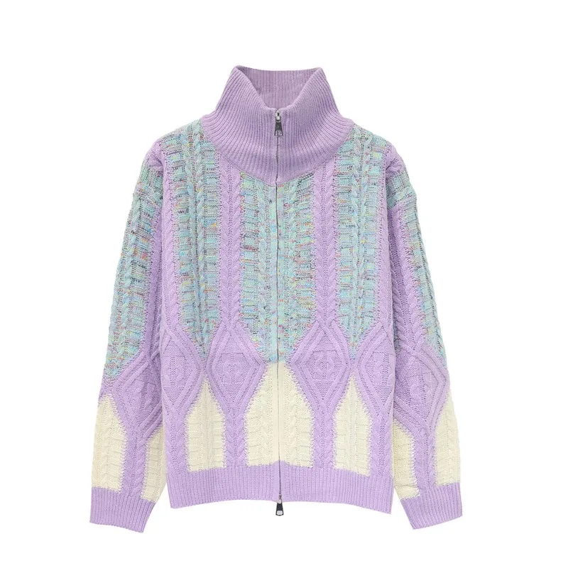 Damski sweter z golfem, dzianinowy kardigan, modny, odmładzający, uniwersalny, z długim rękawem i zamkiem błyskawicznym, model 2026.