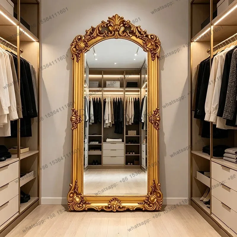 YJ Carved full-length mirror Home cloakroom fitting large mirror American living room bedroom floor-to-ceiling full-length mirro