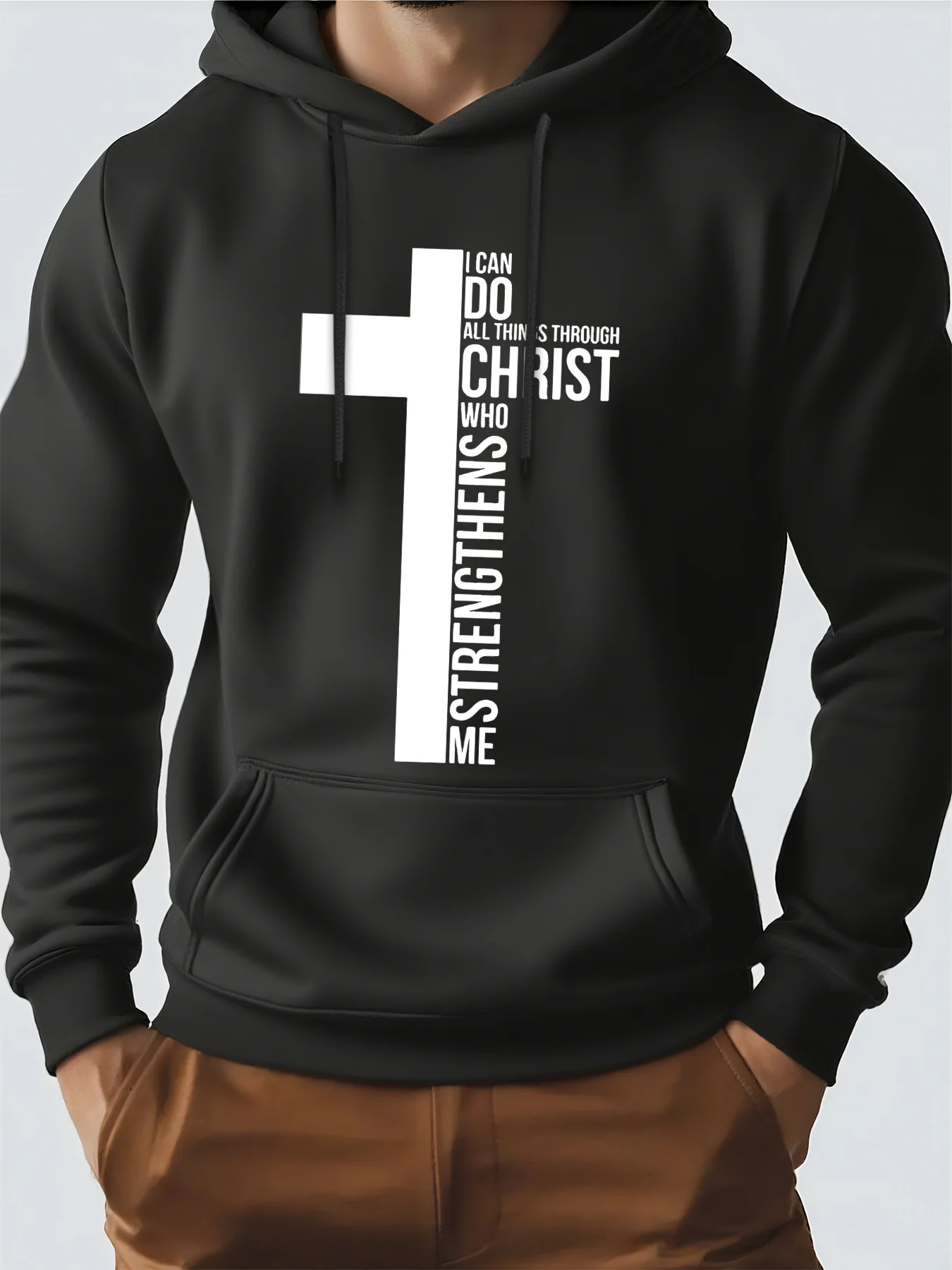 

Толстовка с капюшоном для мужчин, уличная одежда, вдохновляющий текстовый принт, мужские толстовки с перекрестной графикой, подходят для ношения весны, осени и зимы.