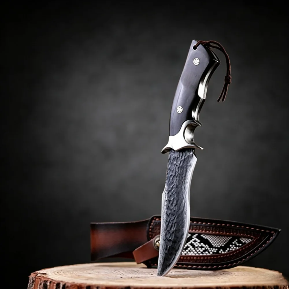 High Hardness VG10 Damascus Blade Ebony Handle Fixed Blade Pocket Knife Household Portable Daily Use Survival Camping Knives