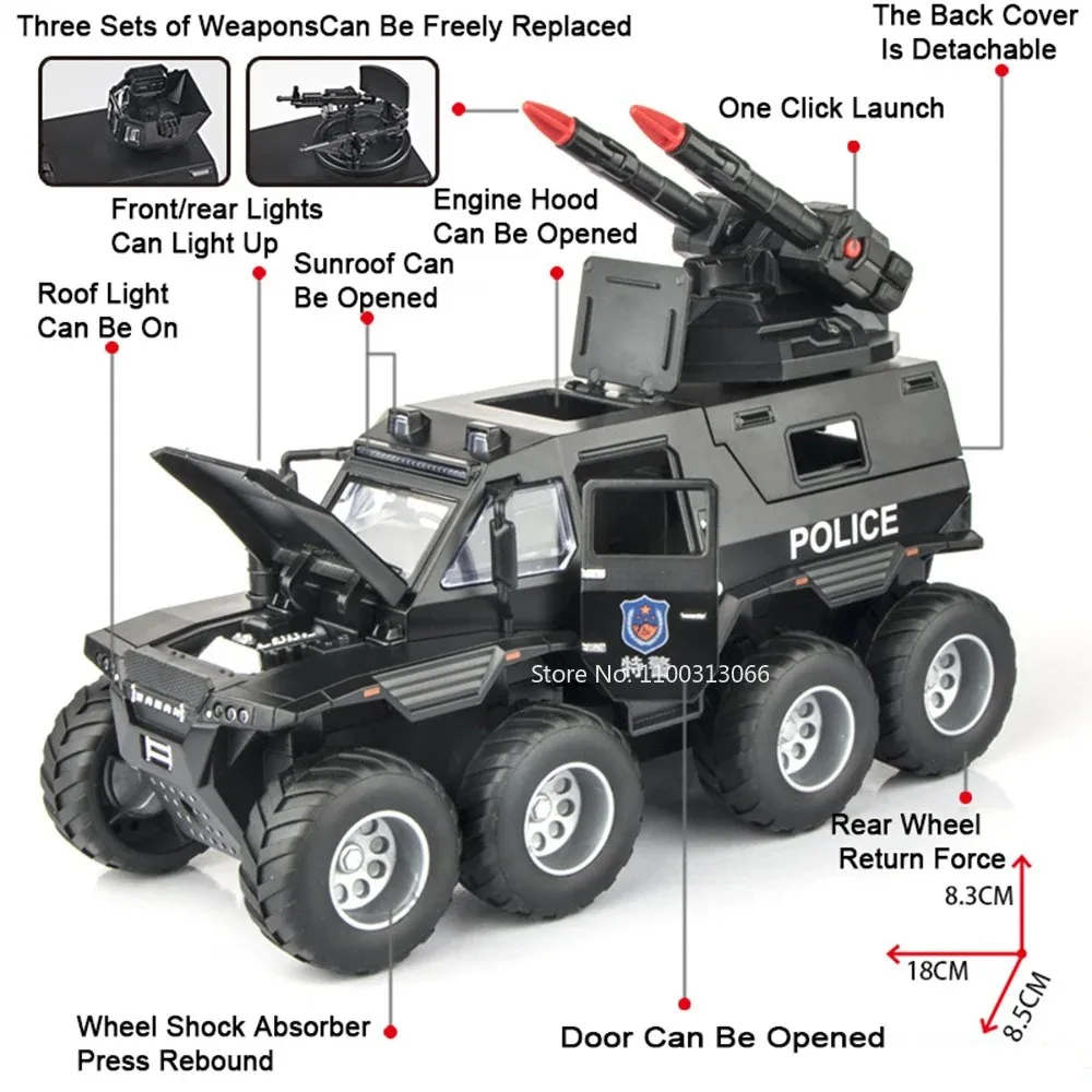 Modèle Avtoros Shaman, voitures de Police en alliage moulé sous pression, jouets portes ouvertes, musique légère, voiture blindée Miniature pour garçons, cadeaux parfaits, échelle 1:32