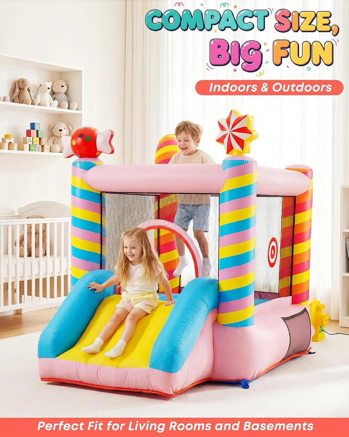 Mini Bounce House for Toddlers Ages 1-3 with Blower, Birthday Gifts | Small Bouncer with Slide, Jumping Area,Includes Repair Kit