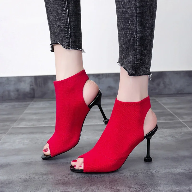 Roman Spring Peep toe heel High Heels Sandals Cool boots Pumps Knit classics Shoes Sexy Women party shoes Wedding Slingbacks