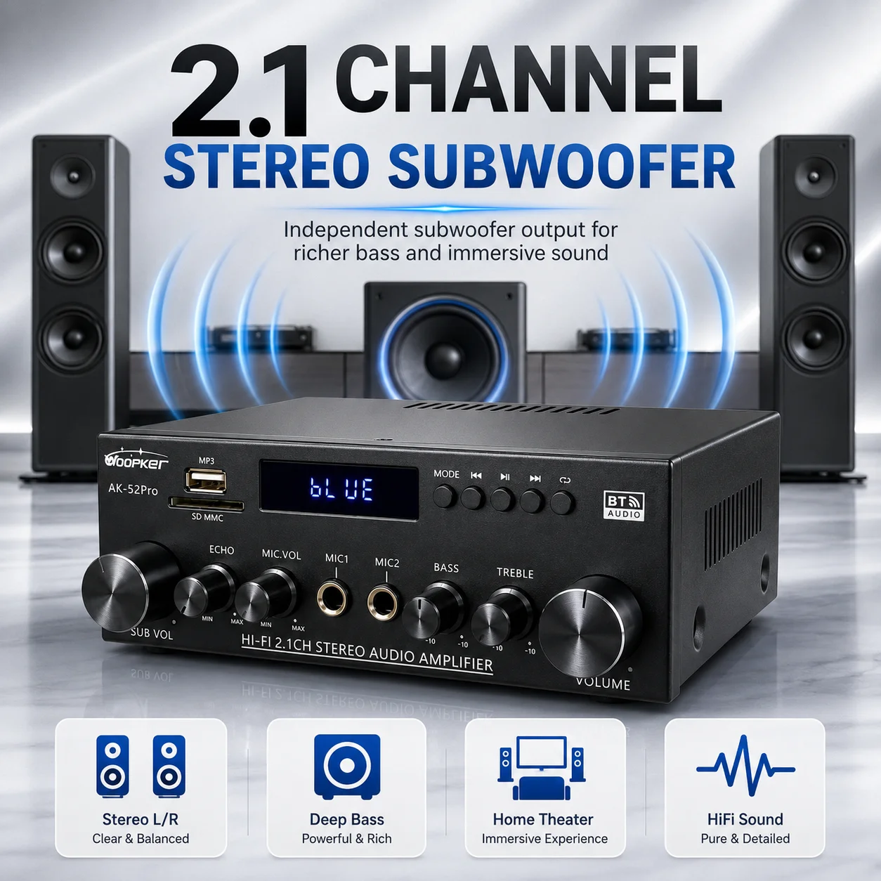 Home Cinema Yamaha - 우프커 AK52 프로 2.1 채널 하이파이