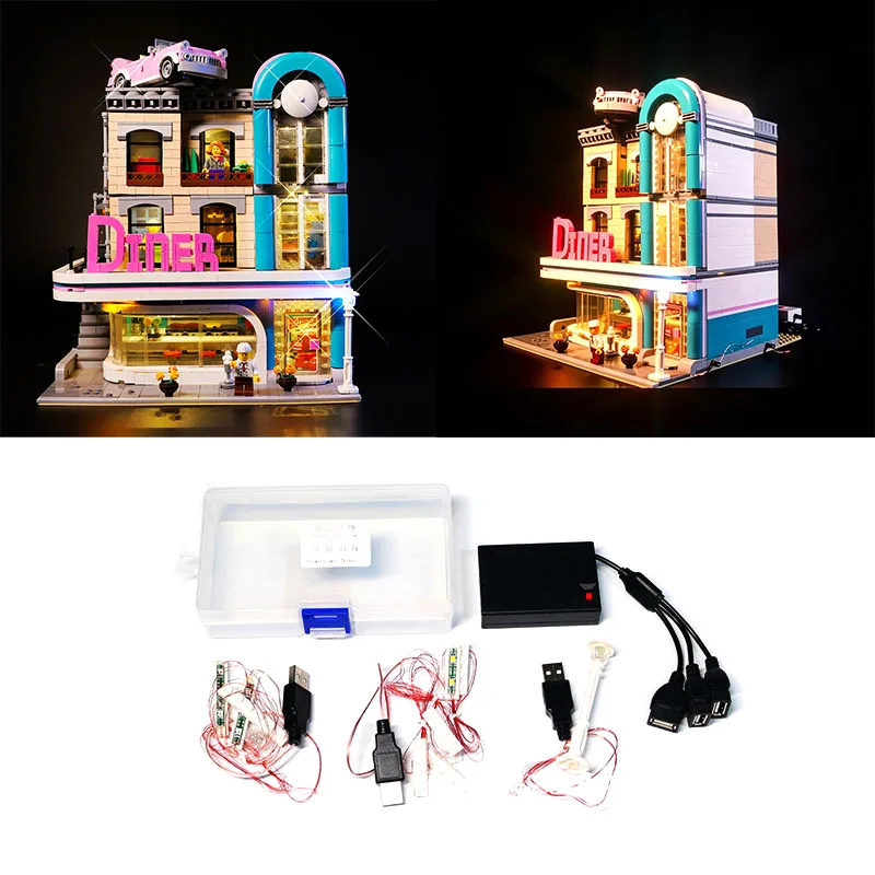 LED Light Kit for LEGO 10260 Creator Downtown Diner Brocks Bricks Lamp Toys Accessories Set Christmas Gift (Model Not Includded)
