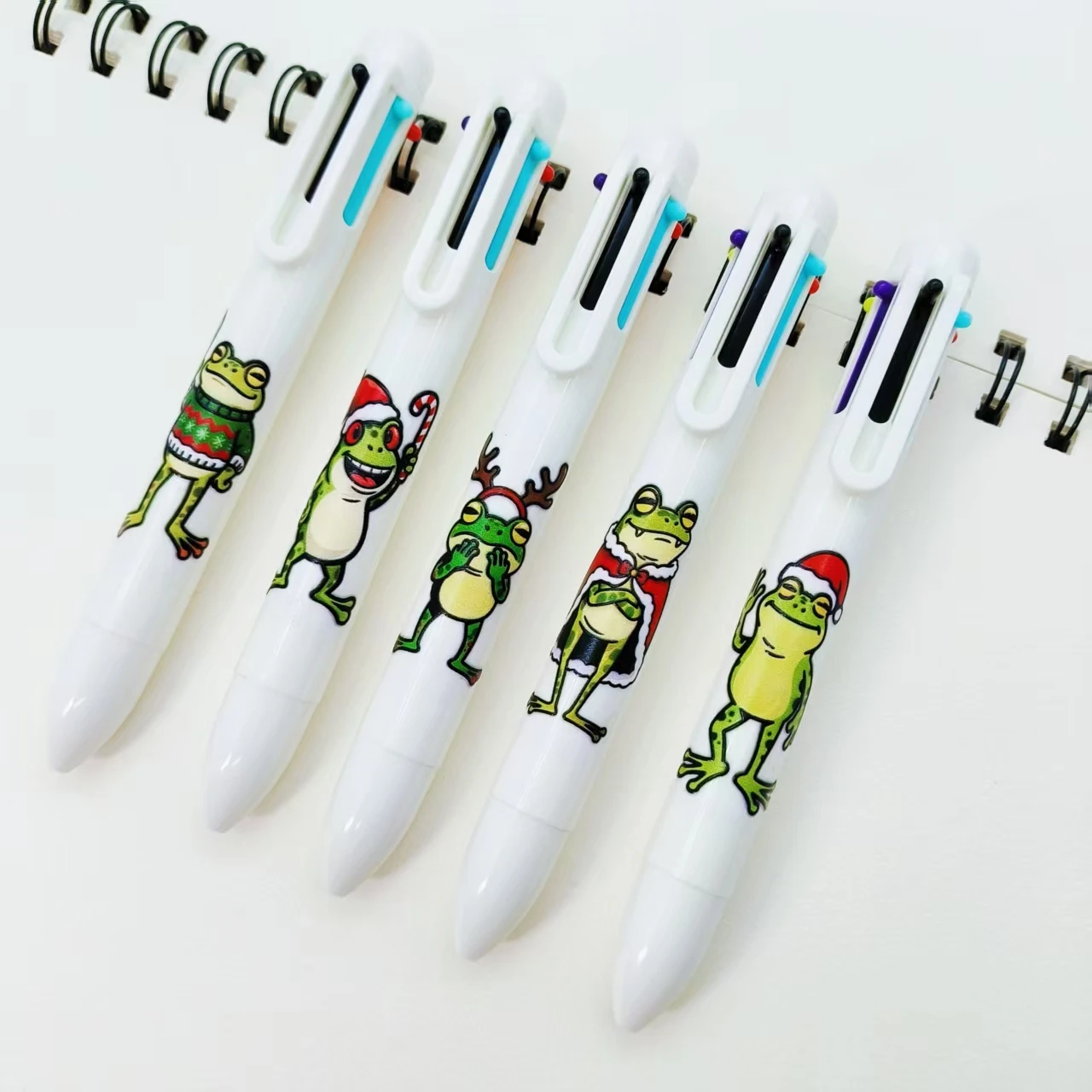 

5/10PCS Christmas Frog Shaped Multi Color Pen Funny Frog Multi Color Ballpoint Pen Six in One Frog Shaped Ballpoint Pen