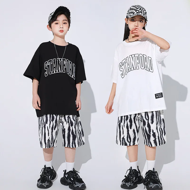 Nieuwe Kids Hiphop Kostuum Korte Mouw T-Shirt Shorts Pak Zomer Streetdance Practice Wear Jazz Dance Performance Kleding