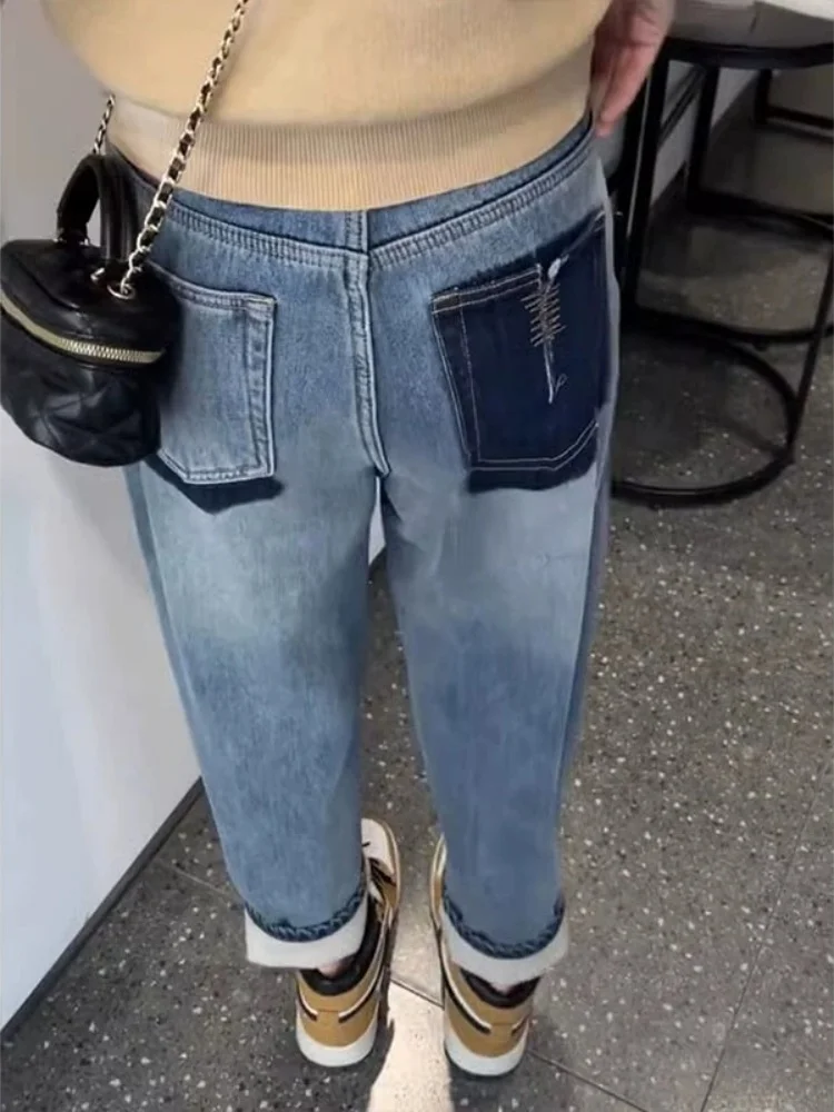 

Retro Fleece Lined Harlan Denim Jeans Women's Autumn Winter Pear Shaped plus Size Design Sense Carrot Dad Pants High Waist Wi...