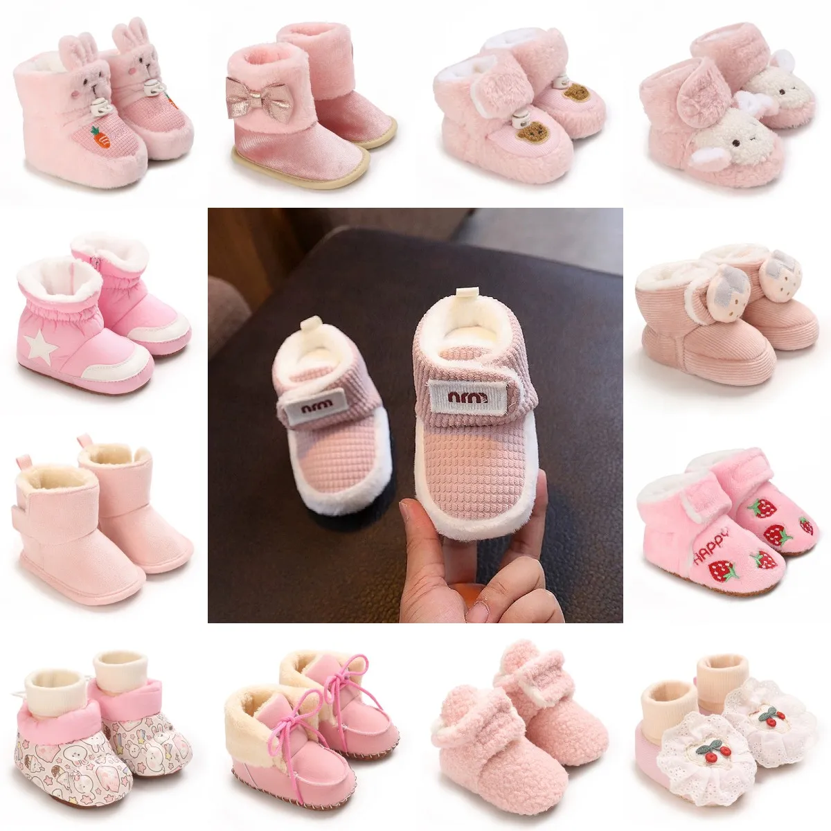 

New Baby Pink Boots Shoes Soft soleoddler First Walkers Booties Cotton Comfort Soft Anti-slip Warm Infant Baby Girl Shoes