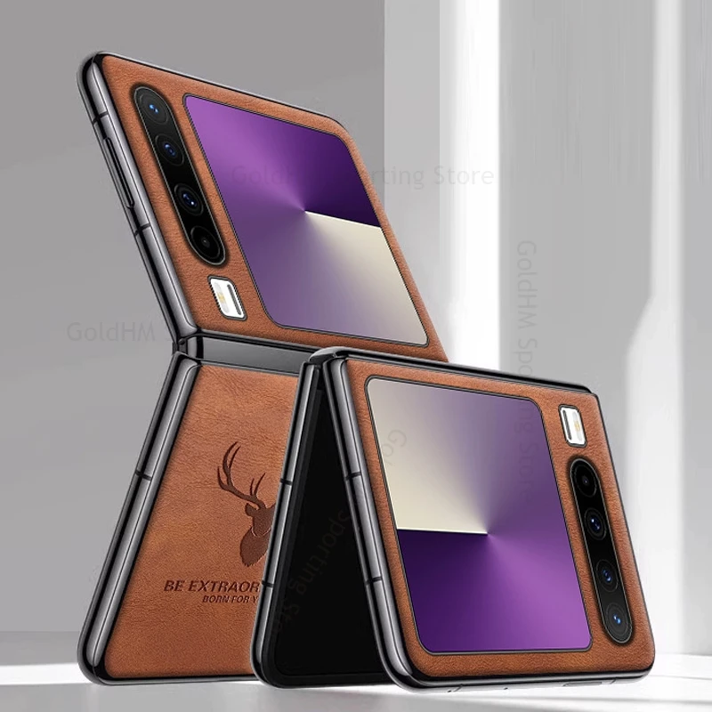 

For Huawei Pura X 5G Deer Head Leather Shockproof Hard PC Case For HUAWEI VDE-AL00 Pura X 3D Cartoon Elk Flip Cover PuraX Fundas