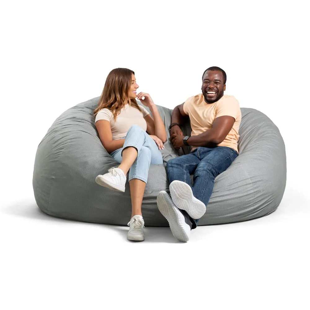 XXL Foam Filled Bean Bag Chair with Removable Cover, Fog Lenox, Durable Woven Polyester, 6 feet Giant