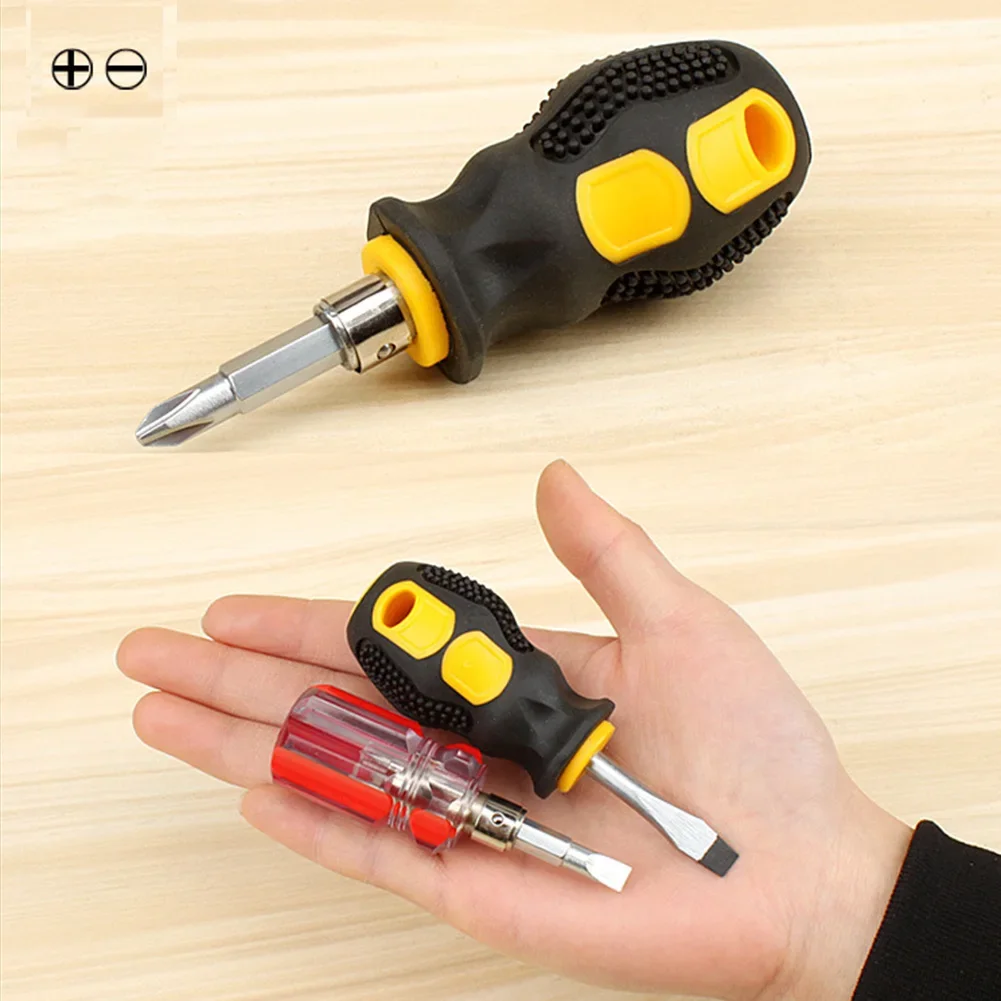 1PC Portable Short Handle Screwdriver Set Crystal Radish Handle Encapsulation Flat & Crosshead Screwdrivers for Repairing Tools