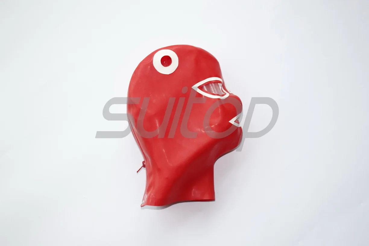 Suitop capuchas de látex para mujer con dos agujeros para el pelo en rojo