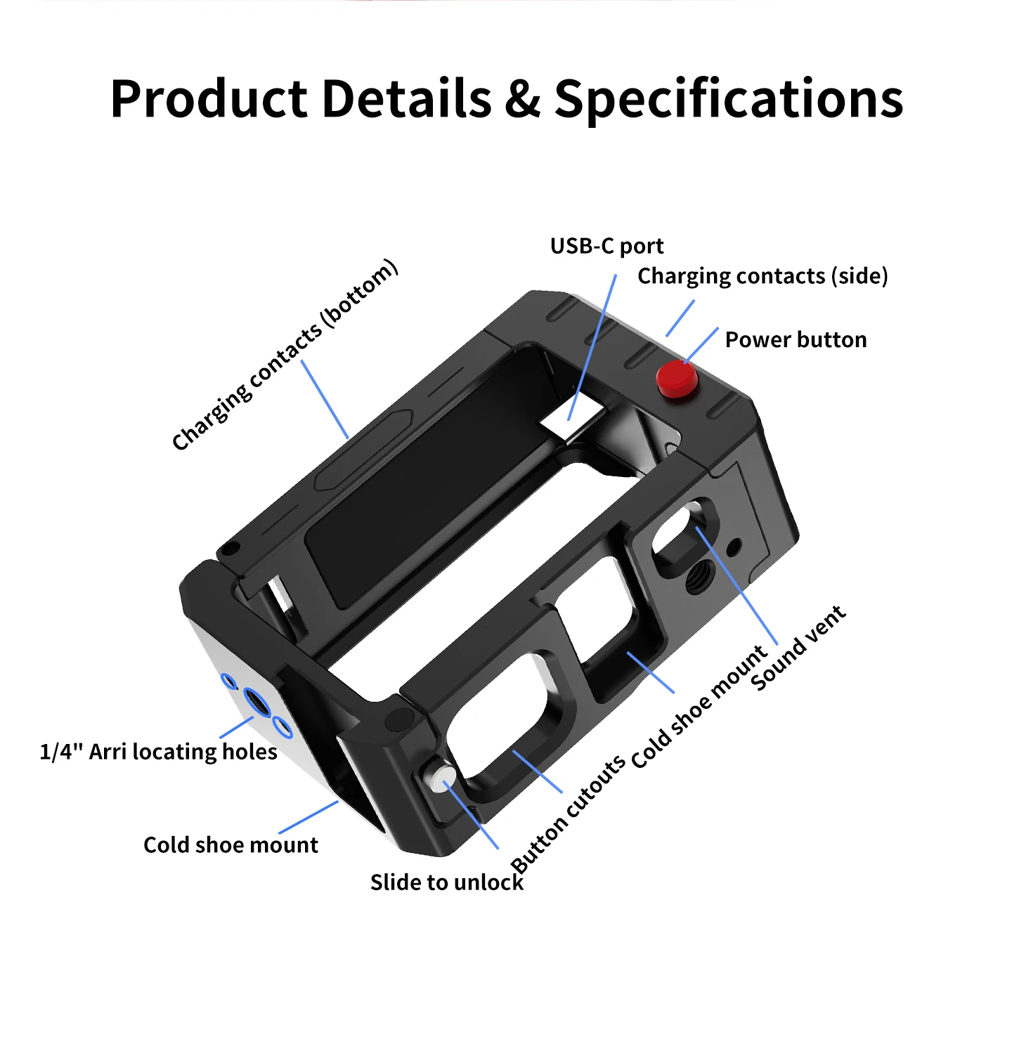 Ein-Tasten-Schnellverschluss Magnetischer Schutzrahmen für DJI Osmo Action 5Pro 4 3 Kamera mit Cold Shoe und 1/4-Zoll-Loch sowie Ladefunktion – Detail 13