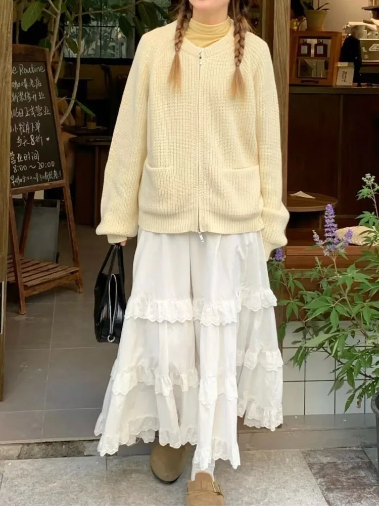 

Кружевные трапециевидные свободные универсальные юбки до щиколотки на весну и осень для женщин, корейский стиль, женские нежные модные шикарные юбки для отдыха