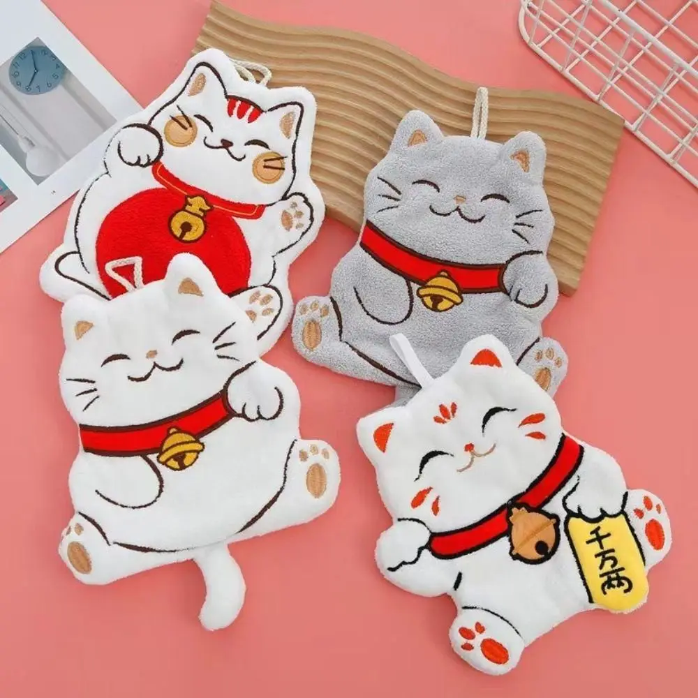 Soft Cat Hand Towel Coral Velvet Quick Drying Wiping Towel Thickened Water Absorption Bathroom Hanging Towel Bathroom