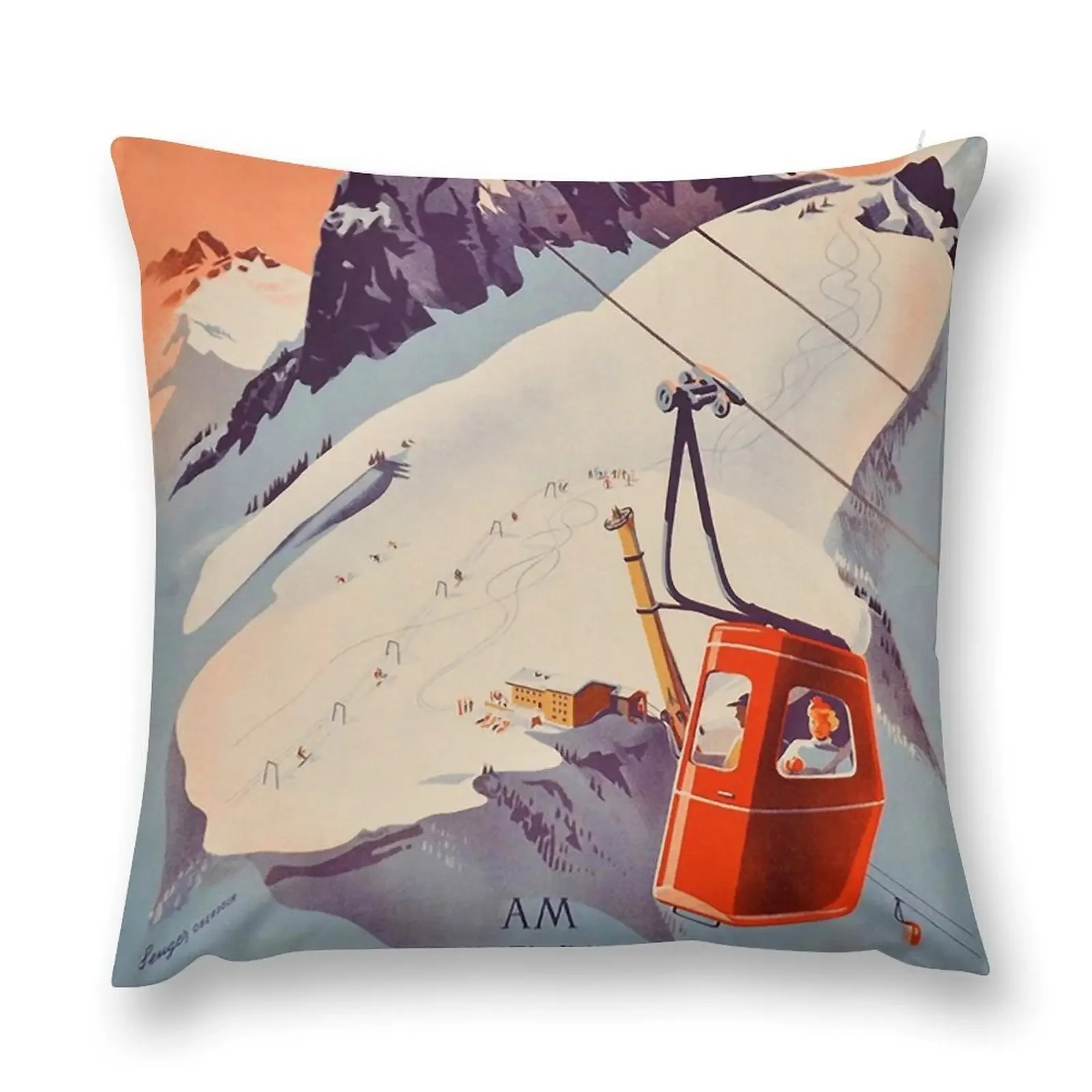 Vintage German Gondola Sport Ski Travel poster Throw Pillow Luxury Pillow Case Luxury Sofa Cushions pillow